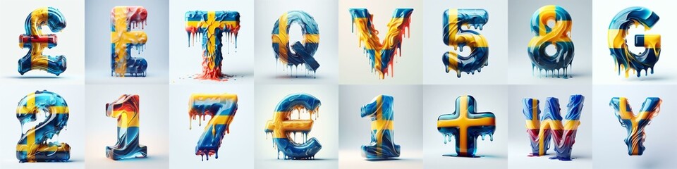 Sweden flag glass lettering. AI generated illustration