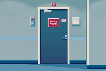 An illustration of a closed meeting room door, signaling an ongoing confidential discussion, ideal for business and corporate settings.
