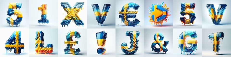 Sweden flag glass lettering. AI generated illustration