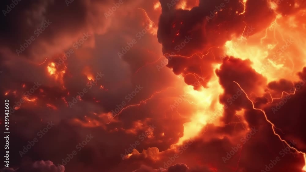Poster the skies swirl with dark clouds as the elements rage against each other lightning striking the grou