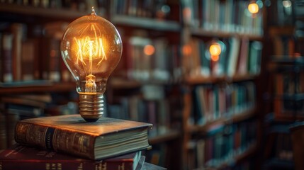 A light bulb is lit up on top of a book