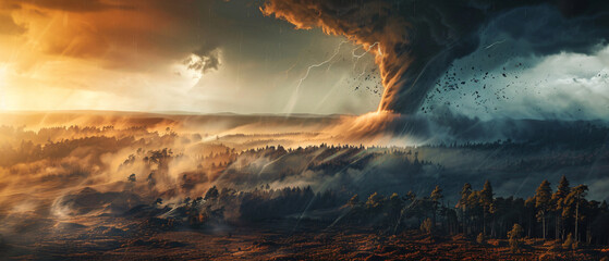 Tornado In Stormy Landscape Climate Change And Nature