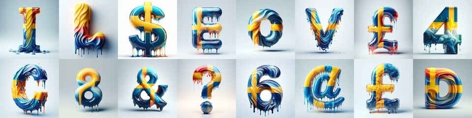 Fototapeta premium Sweden flag glass lettering. AI generated illustration