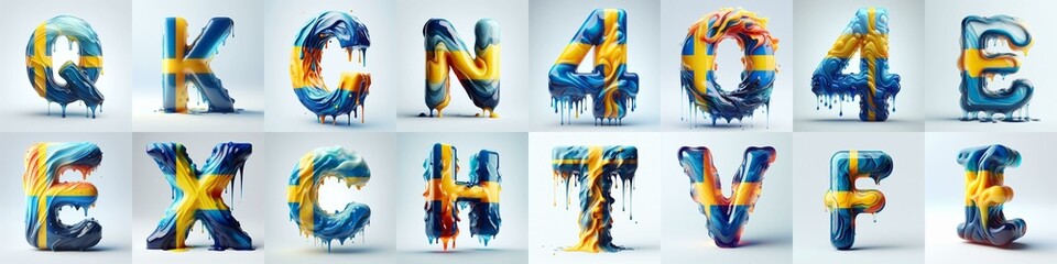 Sweden flag glass lettering. AI generated illustration