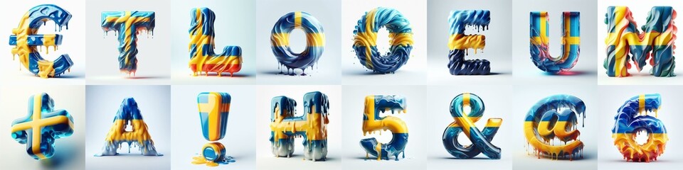 Sweden flag glass lettering. AI generated illustration