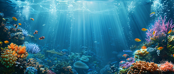Fototapeta na wymiar Underwater Diving Tropical Scene With Sea Life 