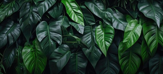Nature background featuring lush green tropical leaves.