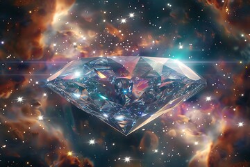 : A colossal diamond floating in weightless space, its facets refracting the light of distant stars into a dazzling spectrum.