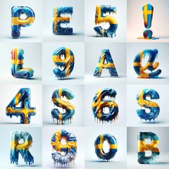 Fototapeta premium Sweden flag glass lettering. AI generated illustration