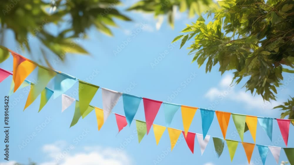 Poster a colorful banner with flags hanging from a tree