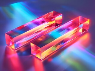 3d shapes glowing with bright holographic colors