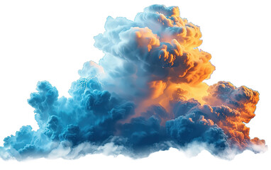 Blue and orange storm clouds with lightnings on transparent background, png	