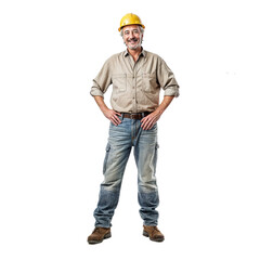 Fototapeta premium Worker, full length smiling man in work clothes, isolated on transparent background. PNG.