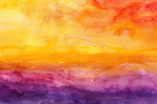 Light Watercolor Background. Abstract Sunset Sky in Orange and Purple Tones