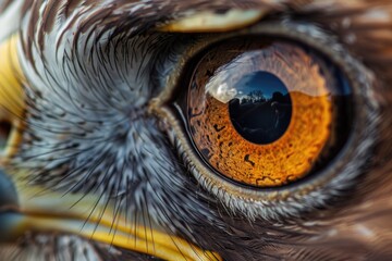 Bird Eye. Amazing Close-Up Macro Photo of Eagle Eye, Male Northern Harrier - obrazy, fototapety, plakaty