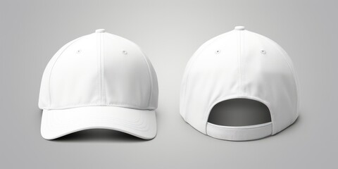 White Baseball Cap Mockup Front and Back View on Grey Background. Blank White Sports Caps Ready for Branding. Generative AI