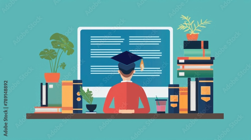 Poster e learning interface showcasing online course offerings on computer desktop