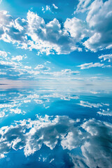 Blue sky with clouds and reflection for background