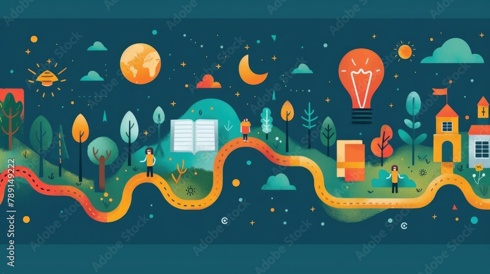 Poster charting the transformative journey of learning and accomplishment through an educational timeline f