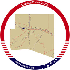 Map of Pueblo County in Colorado, USA arranged in a circle.