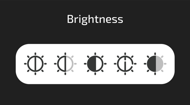 Brightness icons in 5 different styles as vector