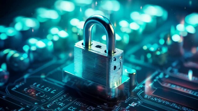 A silver lock is on a computer chip
