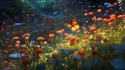 Fototapeta na wymiar A beautiful butterfly on a flower. Generative AI.