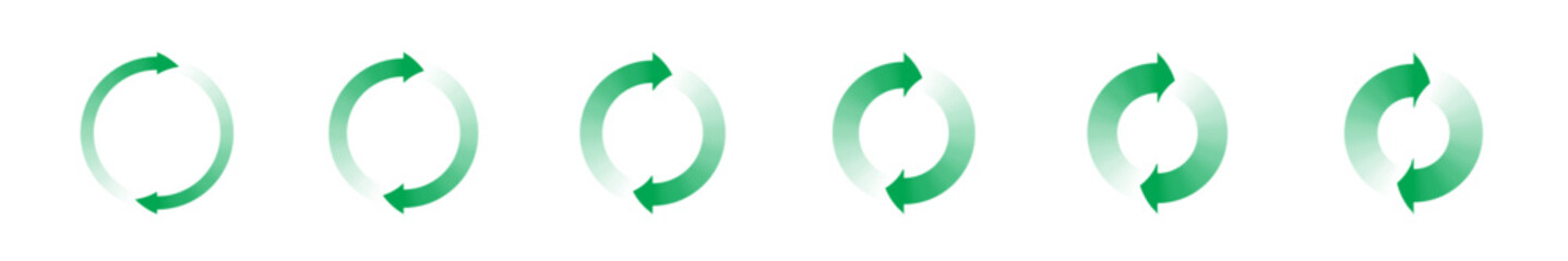 arrows circle clock wise (cw) direction. double or 2 elements of green spin vector circular arrow rotating sign icon with white gradient color. Uniform width of body