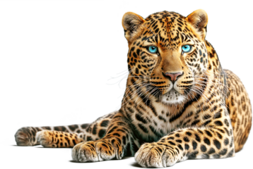 Leopard with blue eyes in a sitting position elegant pose Wildlife concept
