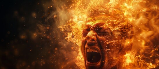 Intensity of moment as person screams with entire body in fire, evoking chaos, blockbuster, horror, thriller film. - obrazy, fototapety, plakaty