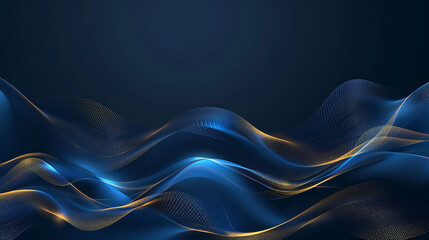 abstract dark blue wave gold line wave glow light effect luxury background.