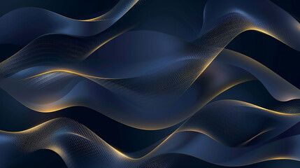 Obraz premium abstract dark blue wave gold line wave glow light effect luxury background.