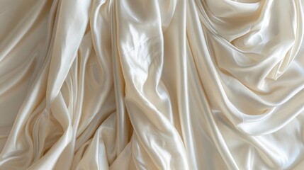 Luxurious cream white silk drapery, cascading gently with soft folds, styled as a minimalist...