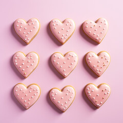 Fototapeta premium heart Biscuits ,Close to overlooking,light pink background сreated with Generative Ai