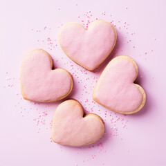 Obraz premium heart Biscuits ,Close to overlooking,light pink background сreated with Generative Ai