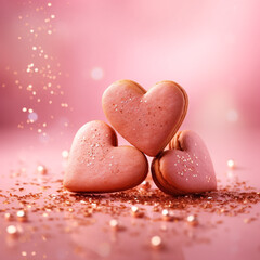 Obraz premium heart Biscuits ,Close to overlooking,light pink background сreated with Generative Ai