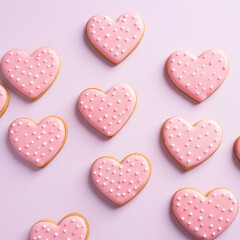 Obraz premium heart Biscuits ,Close to overlooking,light pink background сreated with Generative Ai