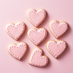 Fototapeta premium heart Biscuits ,Close to overlooking,light pink background сreated with Generative Ai