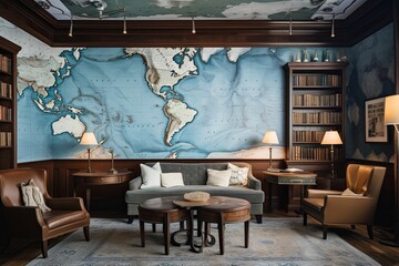 Arctic Explorer's Winter Lounge Ideas: Arctic Map Murals & Expedition Library Inspirations