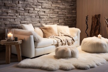 Cozy Arctic Explorer's Lounge: Faux Fur Throws & White Leather Sofas Winter Ideas