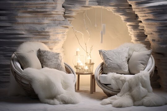 Cozy Arctic Reading Nook: Plush Chairs, Soft Lighting and Adventure Books