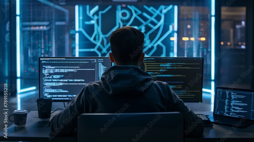 Aufkleber In the IT data center, the IT specialist is responsible for the development of strategies for scaling IoT infrastructure and the implementation of modern solutions in the field of cloud technologies.
