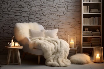 Serene Arctic Cozy Corner: Inspiring Reading Nook with Soft Lighting and Furry Throws