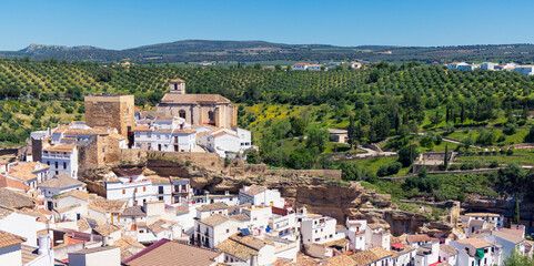 Panoramic view of Setenil de las Bodegas, white village in Spain- Andalusia, near Ronda
