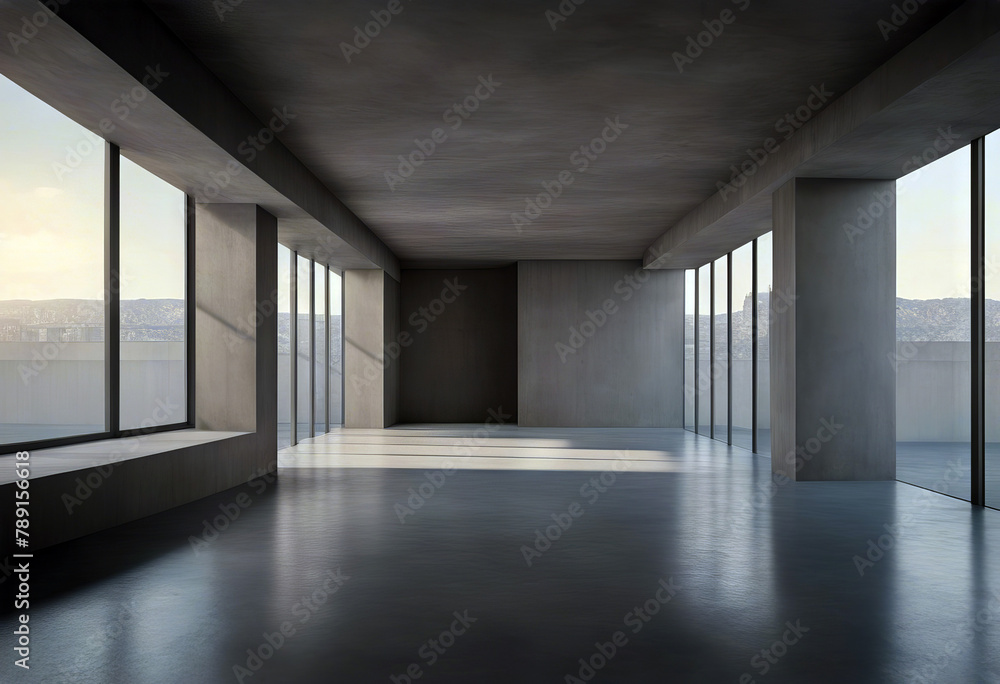 Poster walls concrete 3d background minimalist soft simple interior floor room architecture window empty co