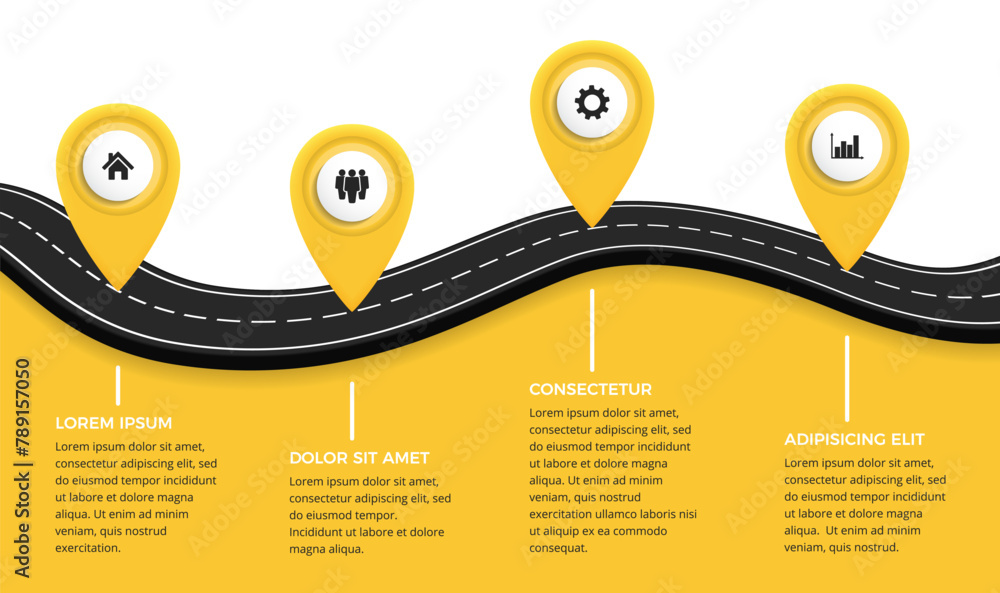 Poster road infographics template with four elements with place for your icons and text, vector eps10 illus