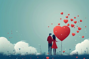 Capturing Moments of Affection: Explore 3D Art and Romantic Silhouettes in Decorative Illustrations and Valentine Cards Featuring Deep Bonds and Sincere Affection. - obrazy, fototapety, plakaty