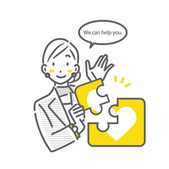 足りない分の安心を提供するビジネスウーマン　シンプルでお洒落な線画イラスト