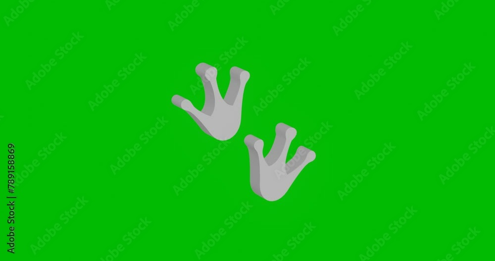 Poster animation of rotation of a white frog tracks symbol with shadow. simple and complex rotation. seamle