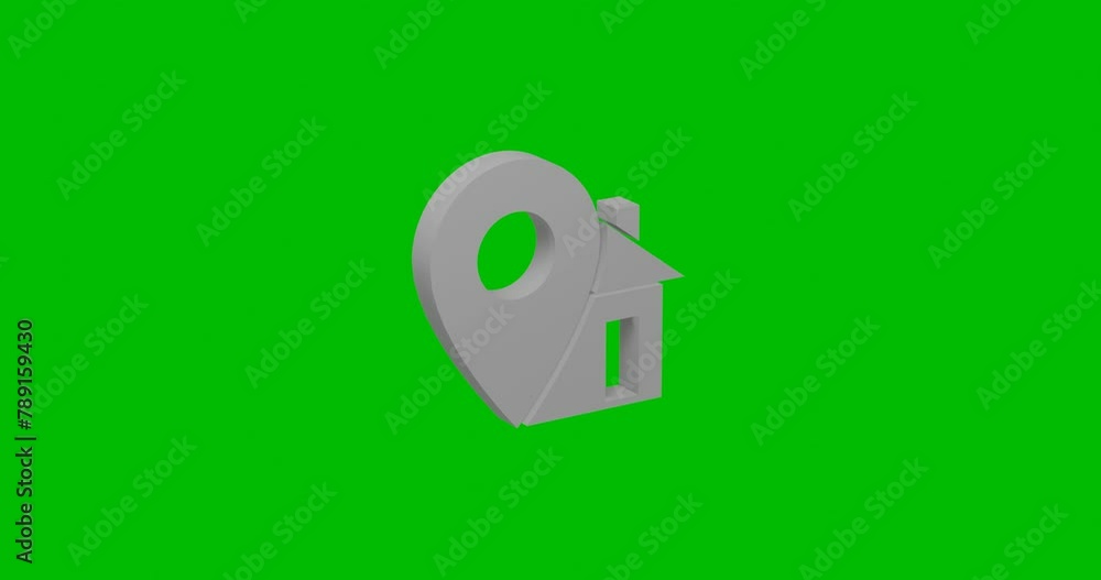 Poster animation of rotation of a white real estate location symbol with shadow. simple and complex rotatio